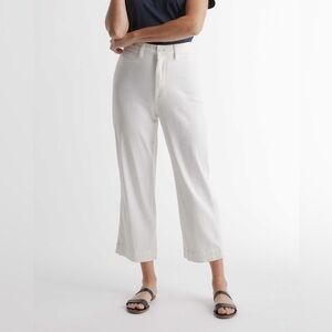 Quince Organic Stretch Cotton Twill Wide-Leg Crop Pants White Denim Jeans Sz 31